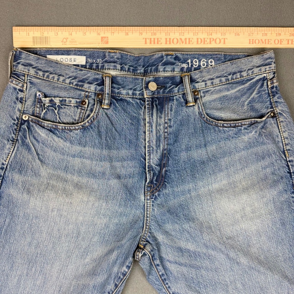 Gap 1969 Loose Fit Mens Jeans 36x32 Light Wash‎ Blue 100% Cotton Denim Skater - Picture 4 of 9